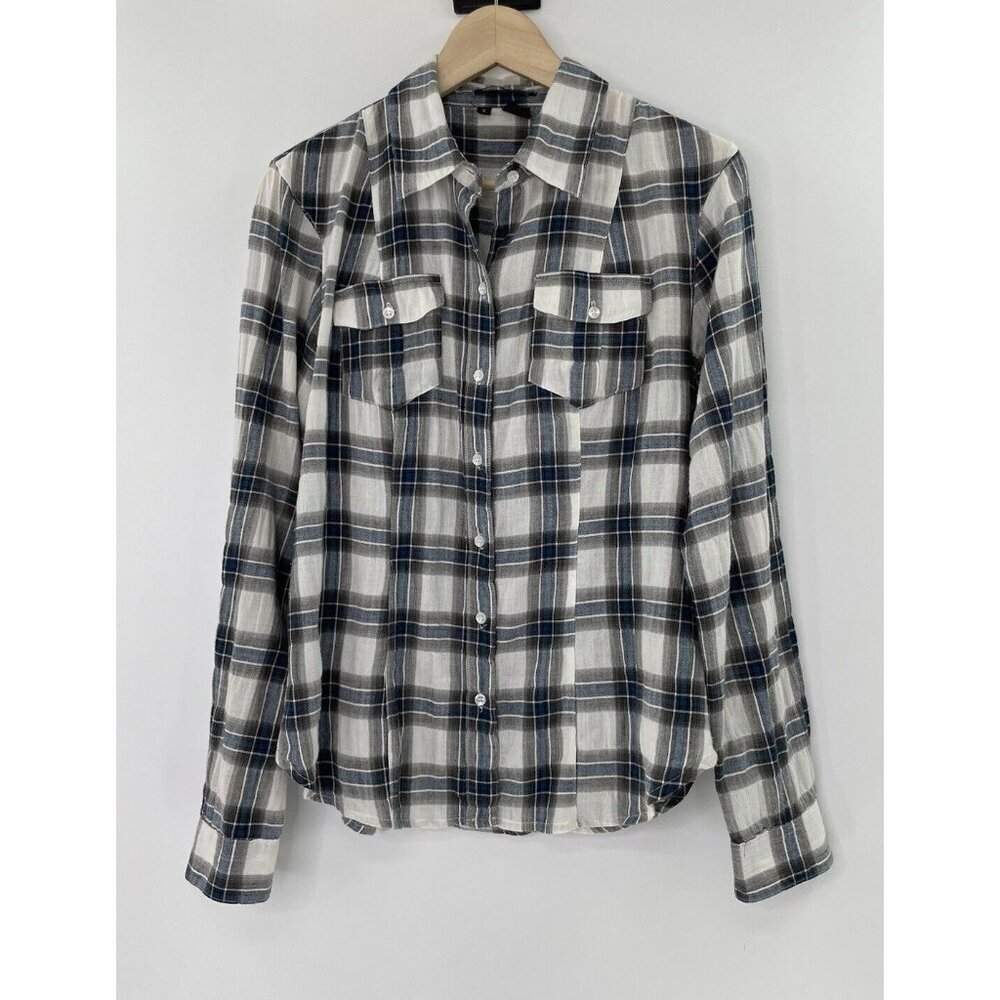 Sandra Ingrish Women’s Plaid Lightweight Collared Button Up Roll Tab Blouse Sz S